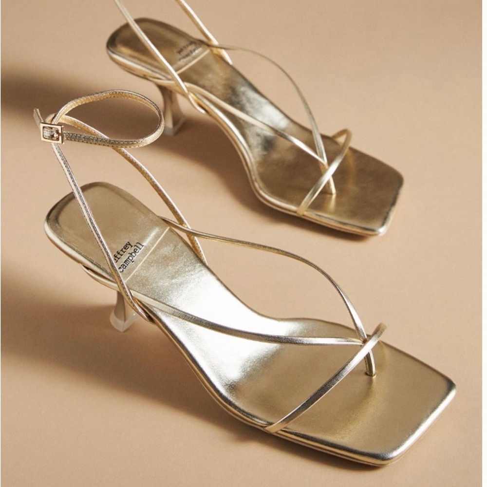 Jeffrey Campbell Gold Strappy Fluxx Kitten Heels